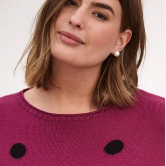 LAURA: Sweater With Large Polka Dots - fuchia with black polka dots - Picture 2 of 6